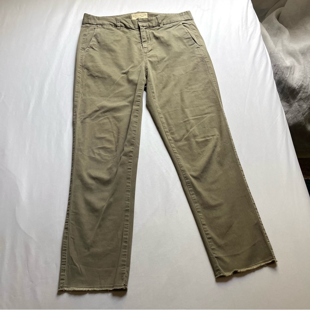 Nili Lotan Olive Army Green Cotton Elastane Straight Slim Leg Fray Raw Hem Crop